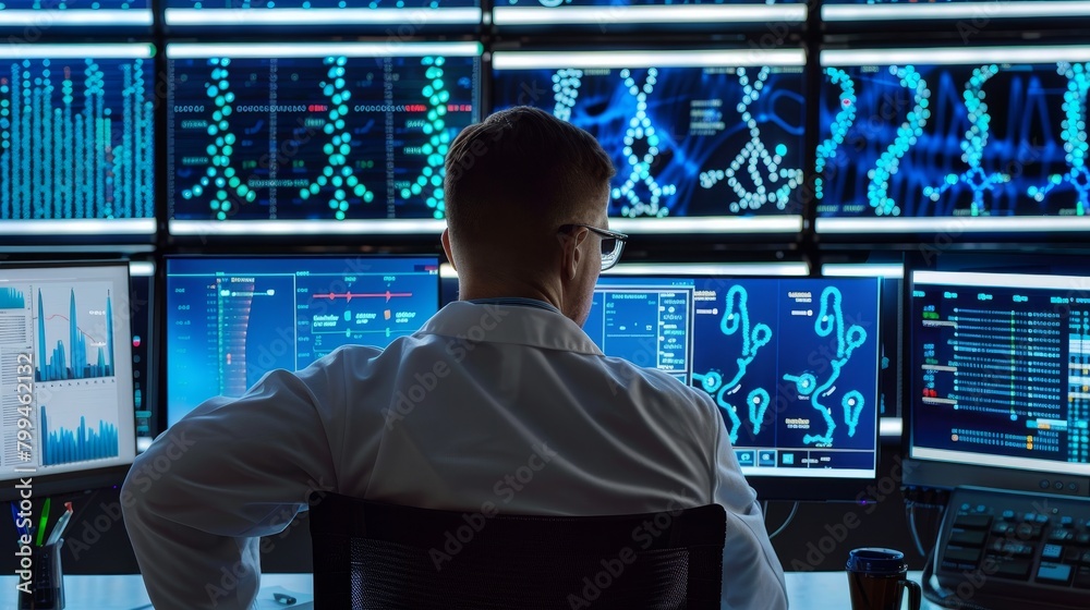 Genomic Researcher Harnessing AI Technology to Decode DNA Sequences and Genetic Markers Futuristic Science and Technology Concept Genomic Researcher Harnessing AI Technology to Decode DNA Sequences and Genetic Markers Futuristic Science and Technology Concept
