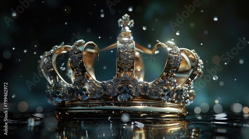 Generate a majestic 3D rendering illustrating a royal crown in intricate detail