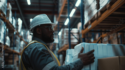 Close-up of a cargo warehouse worker inspecting a shipment of automotive accessories for quality and condition before loading them onto a delivery vehicle, the thorough checks ensu