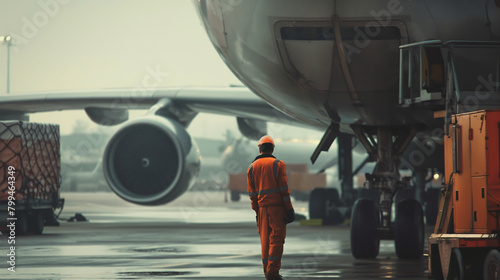 A close-up shot of a cargo plane's cargo doors closing as cargo airport workers complete the loading process, the reassuring click of the latches symbolizing the readiness of the a