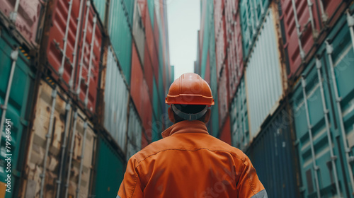 Close-up of a cargo port worker inspecting cargo containers for damage or defects before loading them onto a ship, the thorough checks ensuring the integrity of the cargo during tr