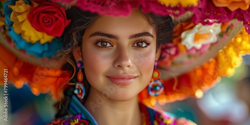 Portrait of a Mexican woman with colorful traditional costume