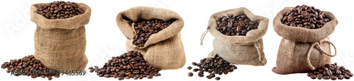 set of coffee beans in sack, cut out