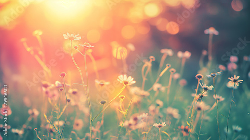 Serene wildflower meadow basks in the warm glow of a setting sun, with soft focus creating a dreamy atmosphere that encapsulates the peaceful essence of nature's beauty © Enigma
