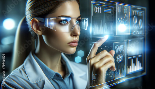 R&D centre image with portrait of engineers wearing protection glasses researching new energy sources and tech