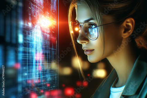 R&D centre image with portrait of engineers wearing protection glasses researching new energy sources and tech