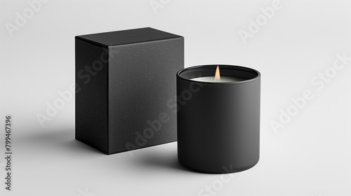 Black candle with black packaging box photo