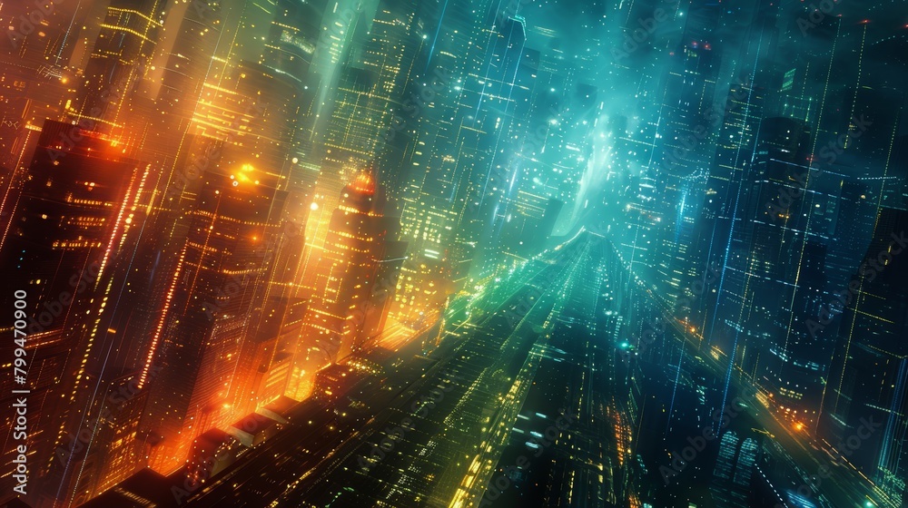 Bright Lights Illuminate Futuristic City Night Sky Bright Lights Illuminate Futuristic City Night Sky