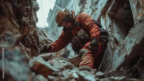 A person trapped in a collapsed building or wreckage  relying on courage and perseverance as they await rescue or find a way to escape to safety.
