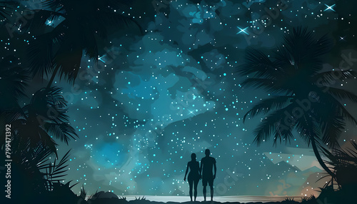 Clipart of a couple stargazing on a beachar74v60 Generative AI