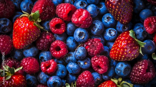Close up of blueberries and raspberries © 2rogan