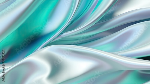 Holographic silk background with swirling waves of turquoise