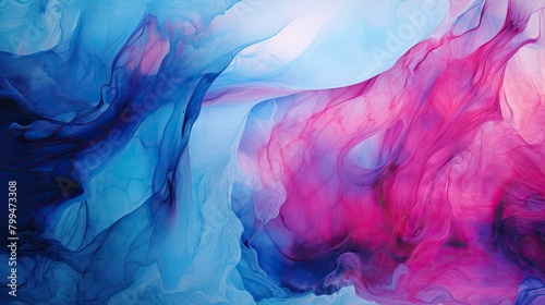 Liquid motion with iridescent ripples of cerulean and magenta photo