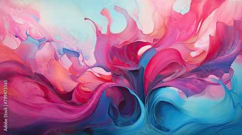 Liquid motion with iridescent ripples of cerulean and magenta