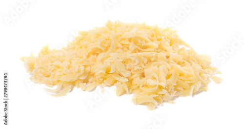 Pile of tasty grated cheese isolated on white