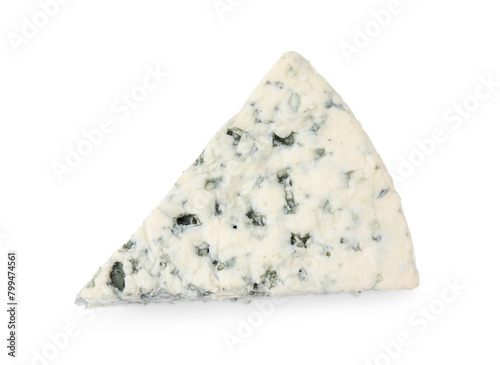 Tasty blue cheese isolated on white, top view