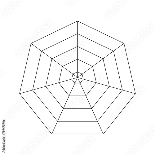 Heptagon diagram divided on equal segments. Statistics or analytics graph, radar or spider chart, wheel of life or habits tracker template with 7 sectors. Vector graphic illustration