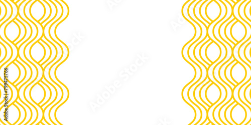 Vertical borders with wavy yellow lines. Noodle texture. Ramen pattern. Pasta, tagliatelle or capellini background. Curvy spaghetti wallpaper. Italian of Japan food print. Vector flat illustration.