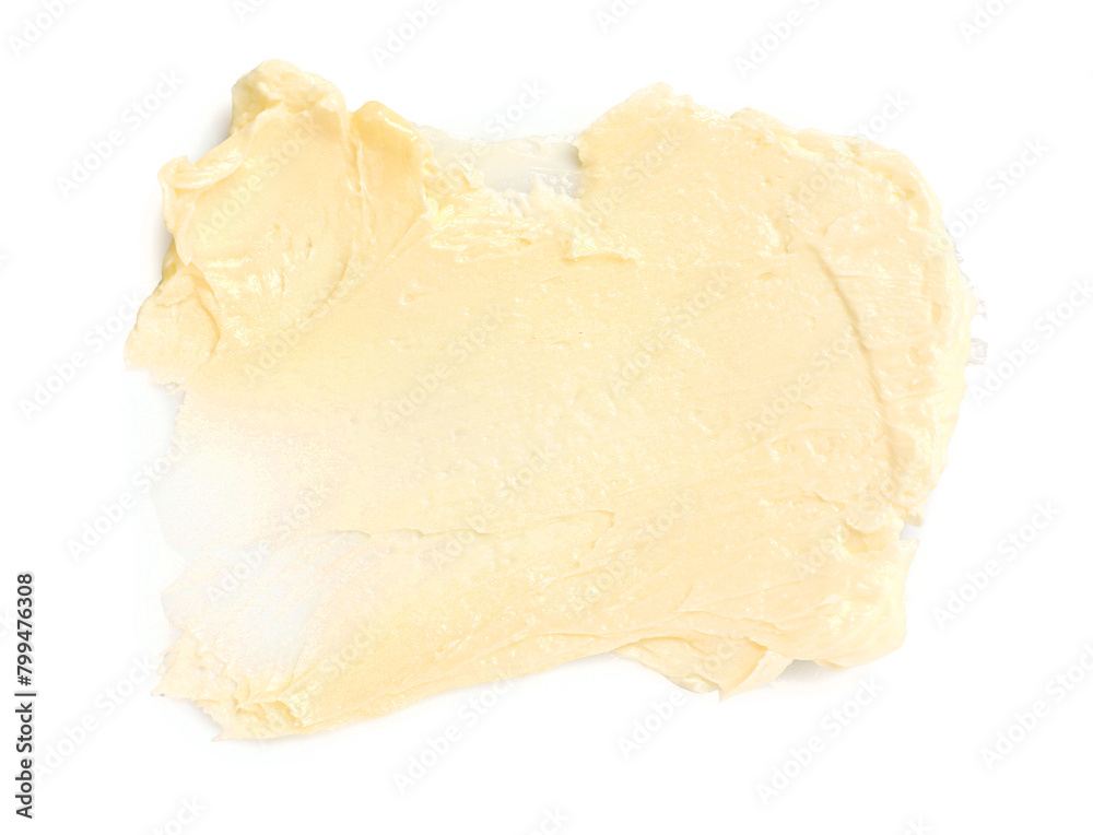 Tasty butter on white background, top view