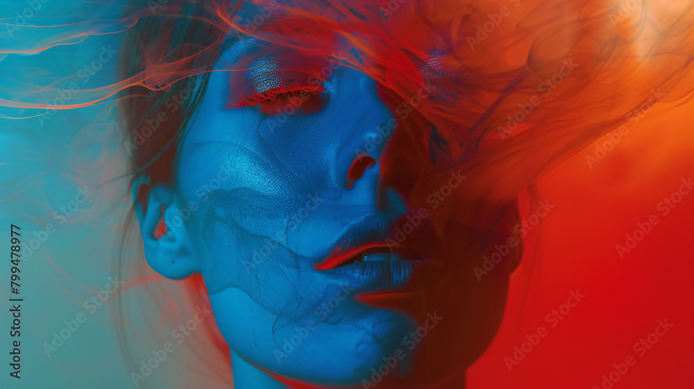 Colorful Chaos: Blue and Red Collide in a Dynamic Abstract Presentation Background