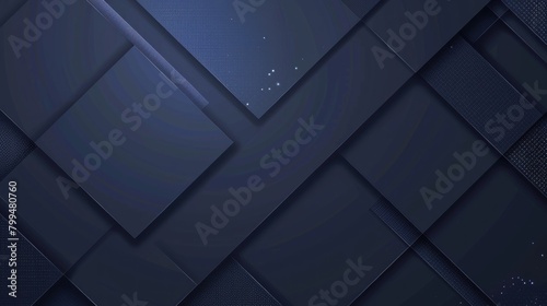 Dark blue abstract geometric background, composition of square shapes with shadows