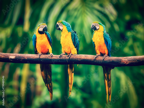 Blue-and-Yellow Macaw in jungle photo