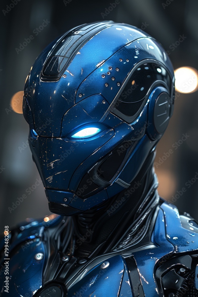 A close up of a blue robot with glowing eyes, AI A close up of a blue robot with glowing eyes, AI