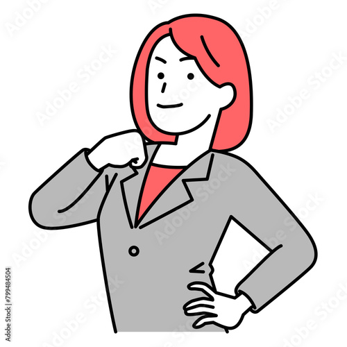 胸を張るスーツの女性