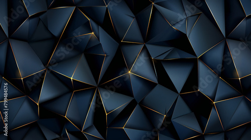 Exquisite Dark Blue Abstract Design: Sophisticated Triangle Pattern with Golden Stripes on a Black Canvas