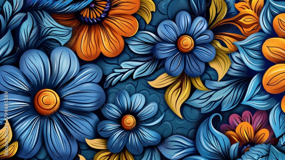 A close up of a colorful pattern with many different flowers, AI A close up of a colorful pattern with many different flowers, AI
