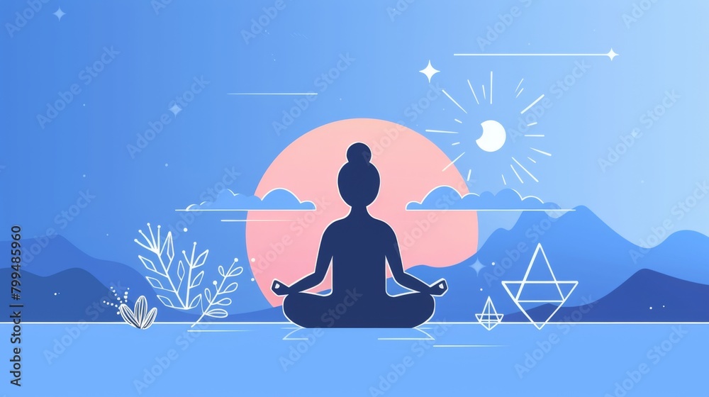 Serene Sunset Yoga Session - Mindfulness and Meditation Illustration