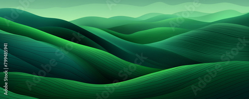 Abstract green waves, vibrant layered lines, natural eco-friendly background, wide format
