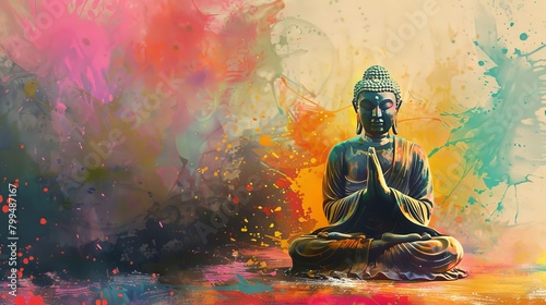 Wallpaper Mural Abstract Buddha illustration with vibrant splashes of color. Colorful Buddha artwork. Symbol of Buddhism. Concept of modern Buddhism, Zen, religion, peace, spiritual awakening. Copy space. Digital art Torontodigital.ca