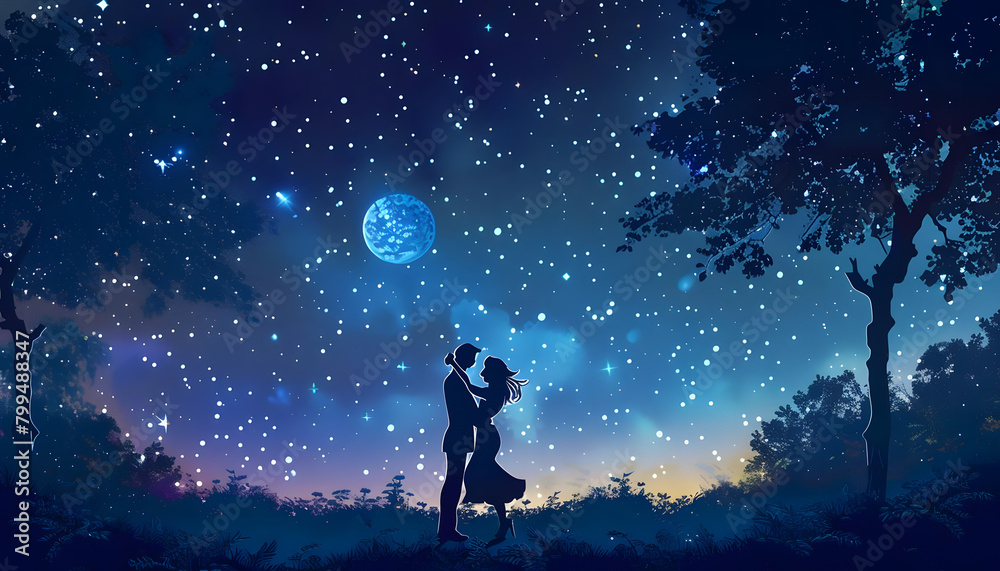 Clipart of a couple dancing under the stars in a cozy gardenar74v60 Generative AI