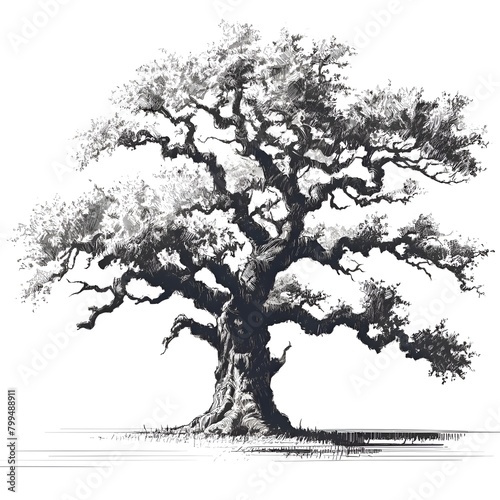 an ancient oak tree on a white background