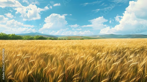 Endless ripe wheat fields panoramic view