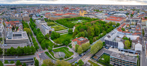 Aerial view of central Munich, the capital and most populous city of the Free State of Bavaria