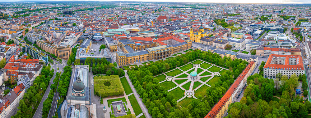 Naklejka premium Aerial view of Hofgarten in central Munich, the capital and most populous city of the Free State of Bavaria