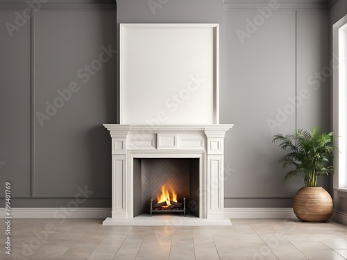 A traditional fireplace with empty shelves and empty walls in an elegant design.