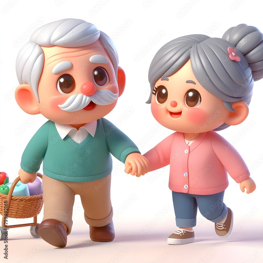 Fototapeta premium Elderly Animated Couple Walking Hand in Hand on a Sunny Afternoon