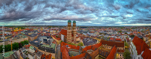 Aerial view of the Frauenkirche, a church in Munich, Bavaria, a symbol of the city