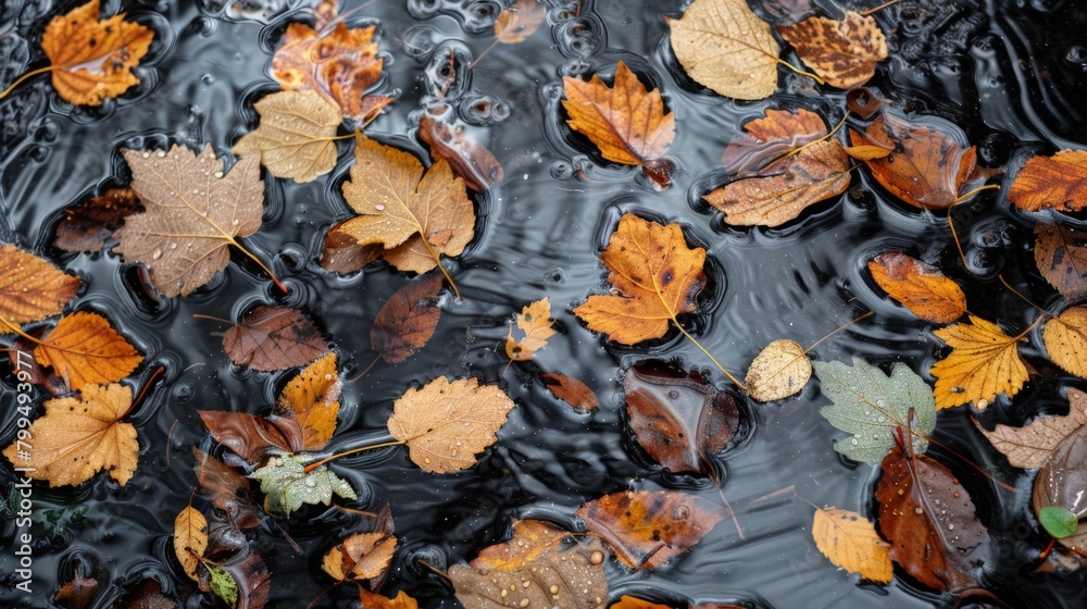 Leaves afloat on lake