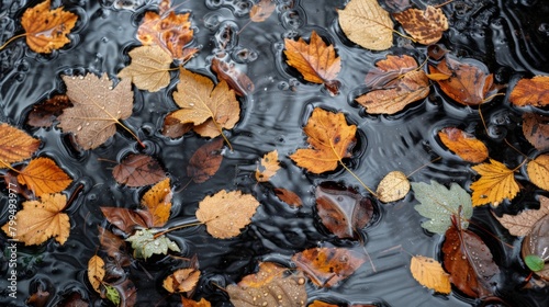 Leaves afloat on lake