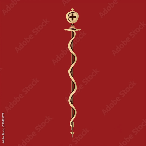アスクレピオスの杖。ギリシア神話の名医アスクレピオスの持っていた蛇の巻きついた杖。医療・医術の象徴 photo