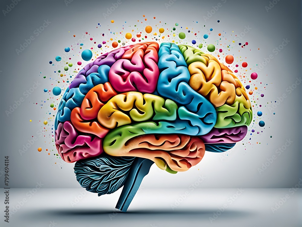 The concept of a human brain full of creativity shows multiple colours ...