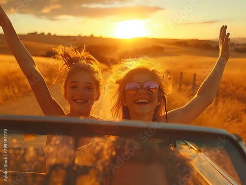 Simple Pleasures: Children's Joyful Car Ride in the Twilight Sky