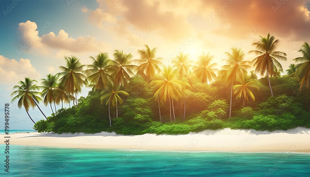 Fototapeta premium Blurred tropical beach background. Summer vacation. 