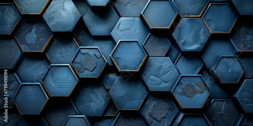 mesmerizing array of hexagonal shapes in varying shades of blue, arranged in a honeycomb pattern.