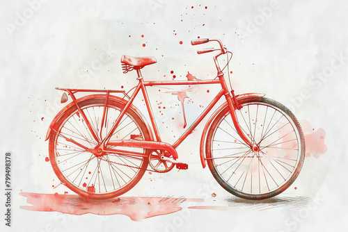 Minimalistic watercolor of cycling on a white background, cute and comical,