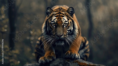 Illustrate a majestic tiger gracefully balancing atop